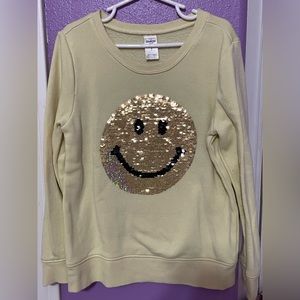 Girls size 7 Oshkosh yellow smiley face, sequins sweater